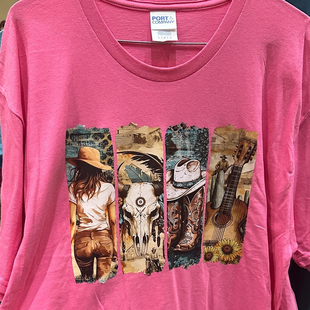 NWOT Port and Company Western Pink Graphic Short Sleeve Tee